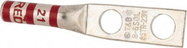 Thomas & Betts - 8 AWG Noninsulated Compression Connection Rectangle Ring Terminal - 1/4" Stud, 2.19" OAL x 0.42" Wide, Tin Plated Copper Contact - USA Tool & Supply