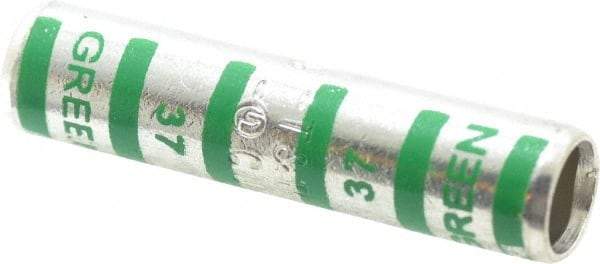 Thomas & Betts - 1 AWG Compatible, Noninsulated, Crimp-On Butt Splice Terminal - 2 Wire Entries, Copper Contacts, Tin Contact Plating, 2" OAL, Green - USA Tool & Supply