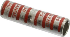 Thomas & Betts - 3/0 AWG Compatible, Noninsulated, Crimp-On Butt Splice Terminal - 2 Wire Entries, Copper Contacts, Tin Contact Plating, 2-1/4" OAL, Orange - USA Tool & Supply