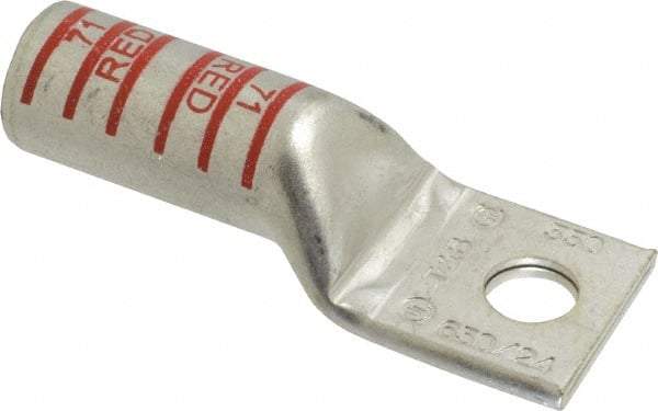 Thomas & Betts - 350 kcmil Wire Noninsulated Compression Connection Square Ring Terminal - 1/2" Stud, 3.68" OAL x 1.36" Wide, Tin Plated Copper Contact - USA Tool & Supply