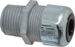 Thomas & Betts - 1/4 to 3/8" Cable Capacity, Liquidtight, Straight Strain Relief Cord Grip - 1/2 NPT Thread, 1-21/32" Long, Zinc - USA Tool & Supply