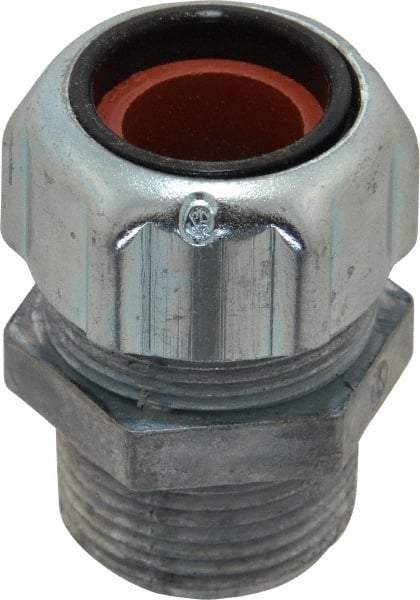 Thomas & Betts - 1/2 to 5/8" Cable Capacity, Liquidtight, Straight Strain Relief Cord Grip - 3/4 NPT Thread, 1-3/4" Long, Zinc - USA Tool & Supply