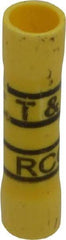 Thomas & Betts - 12 to 10 AWG Compatible, Vinyl Fully Insulated, Crimp-On Butt Splice Terminal - 2 Wire Entries, Copper Contacts, Tin Contact Plating, 1.31" OAL, Yellow - USA Tool & Supply