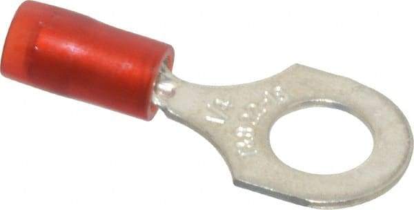 Thomas & Betts - 22-16 AWG Partially Insulated Crimp Connection D Shaped Ring Terminal - 1/4" Stud, 1.1" OAL x 0.46" Wide, Tin Plated Copper Contact - USA Tool & Supply