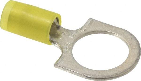 Thomas & Betts - 12-10 AWG Partially Insulated Crimp Connection D Shaped Ring Terminal - 1/2" Stud, 1.37" OAL x 0.72" Wide, Tin Plated Copper Contact - USA Tool & Supply