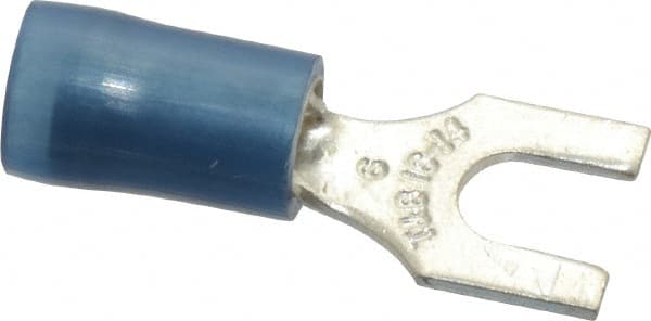 Thomas & Betts - #6 Stud, 18 to 14 AWG Compatible, Partially Insulated, Crimp Connection, Standard Fork Terminal - USA Tool & Supply