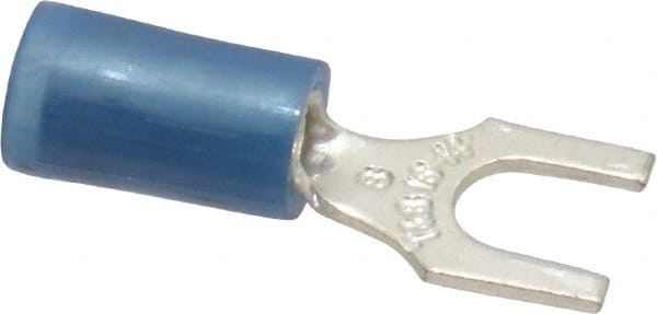 Thomas & Betts - #8 Stud, 18 to 14 AWG Compatible, Partially Insulated, Crimp Connection, Standard Fork Terminal - USA Tool & Supply