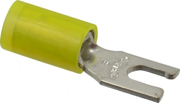 Thomas & Betts - #6 Stud, 12 to 10 AWG Compatible, Partially Insulated, Crimp Connection, Locking Fork Terminal - USA Tool & Supply