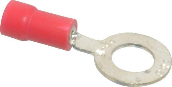 Thomas & Betts - 22-16 AWG Partially Insulated Crimp Connection D Shaped Ring Terminal - 1/4" Stud, 1.13" OAL x 1/2" Wide, Tin Plated Copper Contact - USA Tool & Supply