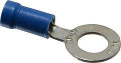 Thomas & Betts - 18-14 AWG Partially Insulated Crimp Connection D Shaped Ring Terminal - 1/4" Stud, 1.14" OAL x 1/2" Wide, Tin Plated Copper Contact - USA Tool & Supply