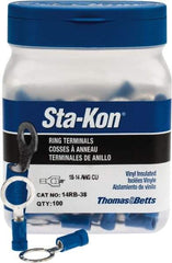 Thomas & Betts - 18-14 AWG Partially Insulated Crimp Connection D Shaped Ring Terminal - 3/8" Stud, 1.16" OAL x 0.54" Wide, Tin Plated Copper Contact - USA Tool & Supply