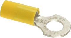 Thomas & Betts - 12-10 AWG Partially Insulated Crimp Connection D Shaped Ring Terminal - 1/4" Stud, 1.16" OAL x 1/2" Wide, Tin Plated Copper Contact - USA Tool & Supply