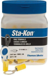 Thomas & Betts - 12-10 AWG Partially Insulated Crimp Connection D Shaped Ring Terminal - 3/8" Stud, 1.29" OAL x 0.59" Wide, Tin Plated Copper Contact - USA Tool & Supply