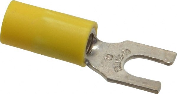 Thomas & Betts - #10 Stud, 12 to 10 AWG Compatible, Partially Insulated, Crimp Connection, Locking Fork Terminal - USA Tool & Supply