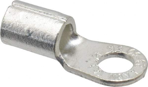 Thomas & Betts - 6 AWG Noninsulated Crimp Connection Circular Ring Terminal - 1/4" Stud, 1.13" OAL x 0.48" Wide, Tin Plated Copper Contact - USA Tool & Supply