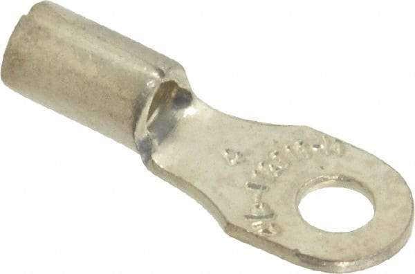 Thomas & Betts - 18-14 AWG Noninsulated Crimp Connection D Shaped Ring Terminal - #4 Stud, 0.72" OAL x 1/4" Wide, Tin Plated Copper Contact - USA Tool & Supply