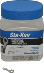 Thomas & Betts - 22-16 AWG Noninsulated Crimp Connection D Shaped Ring Terminal - #4 Stud, 3/4" OAL x 0.31" Wide, Tin Plated Copper Contact - USA Tool & Supply