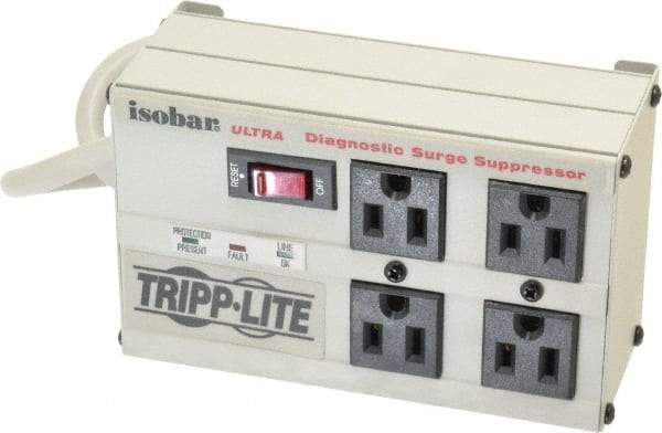 Tripp-Lite - 4 Outlets, 120 Volts, 15 Amps, 6' Cord, Power Outlet Strip - Free Hanging, Keyhole Mount, 1-15P NEMA Configuration, 7" Strip - USA Tool & Supply