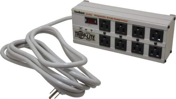 Tripp-Lite - 8 Outlets, 120 Volts, 15 Amps, 12' Cord, Power Outlet Strip - Free Hanging, Keyhole Mount, 1-15P NEMA Configuration, 11-1/2" Strip - USA Tool & Supply