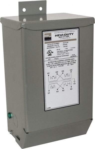 Sola/Hevi-Duty - 1 Phase, 240-480 Volt Input, 120/240 Volt Output, 60 Hz, 1 kVA, General Purpose Transformer - 4, 12, 3R, 4X NEMA Rating, 239°F Temp Rise, 6 Inch Wide x 5 Inch Deep x 10 Inch High, Indoor, Outdoor, Wall Mount - USA Tool & Supply