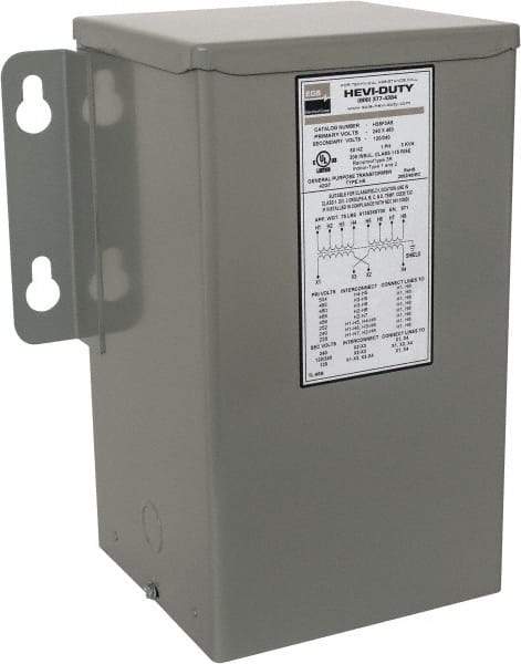 Sola/Hevi-Duty - 1 Phase, 240-480 Volt Input, 120/240 Volt Output, 60 Hz, 3 kVA, General Purpose Transformer - 4, 12, 3R, 4X NEMA Rating, 239°F Temp Rise, 10 Inch Wide x 7 Inch Deep x 12 Inch High, Indoor, Outdoor, Wall Mount - USA Tool & Supply