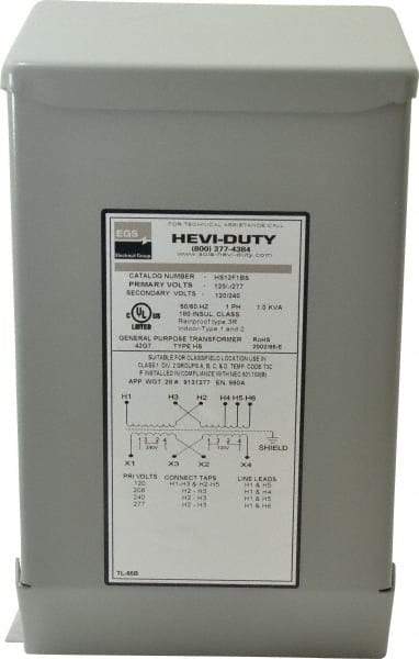 Sola/Hevi-Duty - 1 Phase, 120/208/240/277 Volt Input, 120/240 Volt Output, 60 Hz, 1 kVA, General Purpose Transformer - 4, 12, 3R, 4X NEMA Rating, 239°F Temp Rise, 6 Inch Wide x 5 Inch Deep x 10 Inch High, Indoor, Outdoor, Wall Mount - USA Tool & Supply