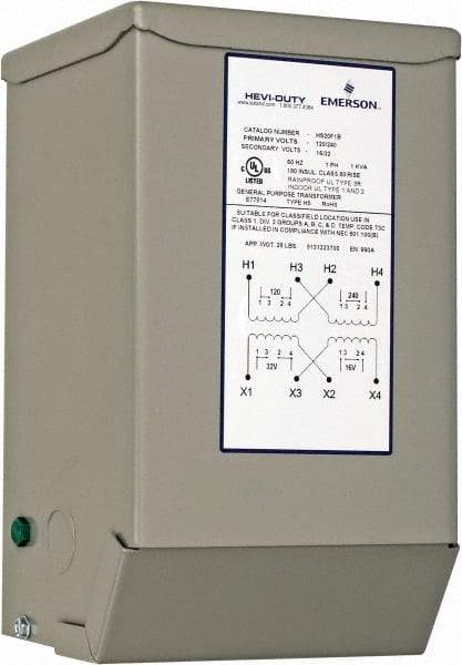 Sola/Hevi-Duty - 120/240 Input Volt, 16/32 Output Volt, 60 Hz, Buck Boost Transformer - 1 Phase, 6 Inch Wide x 5 Inch Deep x 10 Inch High, cULus Listed E77014 - USA Tool & Supply