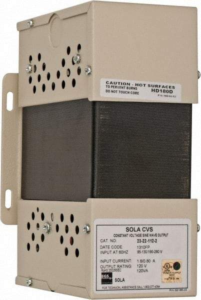 Sola/Hevi-Duty - 240 Volt Max Input, 120 VA, Hardwired Power Conditioner - 120 Volt Output, 4 Inch Wide x 8 Inch High x 5 Inch Deep - USA Tool & Supply
