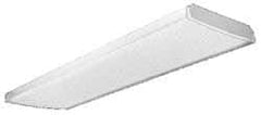 Lithonia Lighting - 4 Lamp, 4 Ft. Long, 32 Watt, Stem and Surface Mounted, Fluorescent Lamp Wraparound Light Fixture - 120-277 Volt, White, Electronic Ballast - USA Tool & Supply