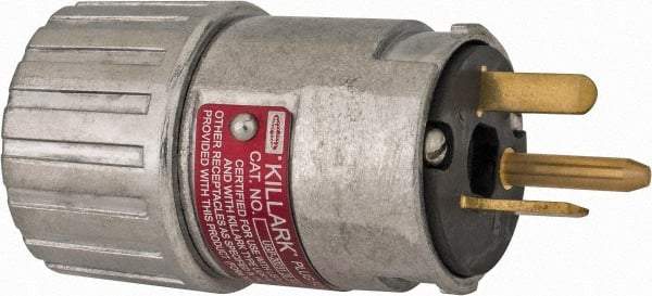Hubbell Killark - 125 VAC, 20 Amp, 5-20R NEMA, Straight, Self Grounding, Industrial Grade Plug - 2 Pole, 3 Wire, 1 Phase, 1 hp, Aluminum, Silver - USA Tool & Supply