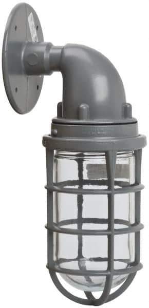 Hubbell Killark - 150 Watt, 2,800 Lumen, 120-240 Volt, Incandescent Wall Pack Light Fixture - Glass Lens, Aluminum Housing, Gray, Wall Mount, 4-5/8" Deep x 7-5/8" High x 4-1/4" Wide - USA Tool & Supply