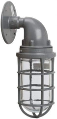 Hubbell Killark - 150 Watt, 2,800 Lumen, 120-240 Volt, Incandescent Wall Pack Light Fixture - Glass Lens, Aluminum Housing, Gray, Wall Mount, 4-5/8" Deep x 7-5/8" High x 4-1/4" Wide - USA Tool & Supply