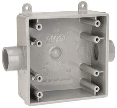 Thomas & Betts - 2 Gang, (2) 3/4" Knockouts, PVC Square Switch Box - 4.62" Overall Height x 4.62" Overall Width x 1.98" Overall Depth, Weather Resistant - USA Tool & Supply
