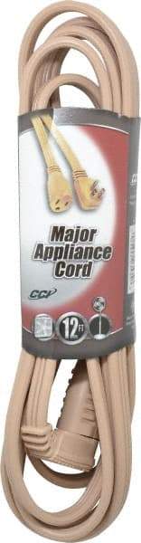 Southwire - 12', 14/3 Gauge/Conductors, Beige Indoor Extension Cord - 1 Receptacle, 15 Amps, 125 Volts, UL SPT-3, NEMA 5-15R - USA Tool & Supply
