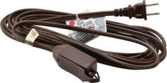 Southwire - 15', 16/2 Gauge/Conductors, Brown Indoor Extension Cord - 1 Receptacle, 13 Amps, 125 VAC, UL SPT-2, NEMA 1-15P, 1-15R x 3 - USA Tool & Supply