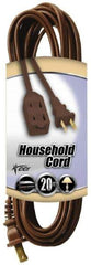 Southwire - 20', 16/2 Gauge/Conductors, Brown Indoor Extension Cord - 1 Receptacle, 13 Amps, 125 VAC, UL SPT-2, NEMA 1-15P, 1-15R x 3 - USA Tool & Supply