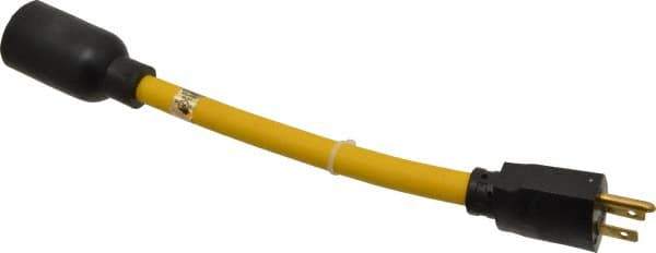 Southwire - 9", 12/3 Gauge/Conductors, Yellow Wet & Dry Location, Indoor & Outdoor Extension Cord - 1 Receptacle, 15 Amps, 125 Volts, UL STW-A, NEMA 5-15P, L5-20R - USA Tool & Supply