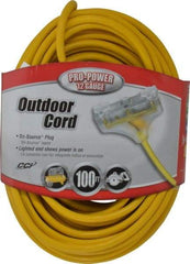 Southwire - 100', 12/3 Gauge/Conductors, Yellow Indoor & Outdoor Extension Cord - 1 Receptacle, 15 Amps, 125 VAC, UL SJTW-A, NEMA 5-15P, 5-15R x 3 - USA Tool & Supply