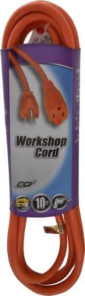 Southwire - 10', 16/3 Gauge/Conductors, Orange Indoor & Outdoor Extension Cord - 1 Receptacle, 13 Amps, 125 VAC, UL SJTW, NEMA 5-15P, 5-15R - USA Tool & Supply