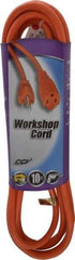 Southwire - 10', 16/3 Gauge/Conductors, Orange Indoor & Outdoor Extension Cord - 1 Receptacle, 13 Amps, 125 VAC, UL SJTW, NEMA 5-15P, 5-15R - USA Tool & Supply