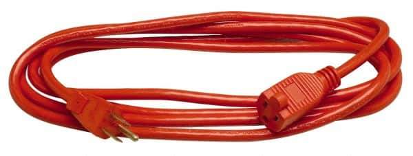 Southwire - 100', 14/3 Gauge/Conductors, Orange Indoor & Outdoor Extension Cord - 1 Receptacle, 13 Amps, 125 VAC, UL SJTOW, NEMA 5-15P, 5-15R - USA Tool & Supply