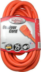 Southwire - 25', 12/3 Gauge/Conductors, Orange Indoor & Outdoor Extension Cord - 1 Receptacle, 15 Amps, 125 VAC, UL STW, NEMA 5-15P, 5-15R - USA Tool & Supply