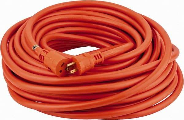 Southwire - 100', 12/3 Gauge/Conductors, Orange Indoor & Outdoor Extension Cord - 1 Receptacle, 15 Amps, 125 VAC, UL STW, NEMA 5-15P, 5-15R - USA Tool & Supply