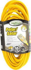Southwire - 50', 16/3 Gauge/Conductors, Yellow Outdoor Extension Cord - 1 Receptacle, 13 Amps, 125 VAC, UL SJEOOW, NEMA 5-15P, 5-15R - USA Tool & Supply