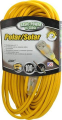 Southwire - 100', 16/3 Gauge/Conductors, Yellow Outdoor Extension Cord - 1 Receptacle, 10 Amps, 125 VAC, UL SJEOOW, NEMA 5-15P, 5-15R - USA Tool & Supply
