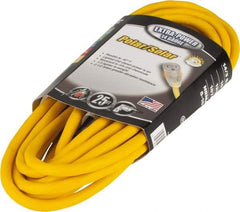 Southwire - 25', 14/3 Gauge/Conductors, Yellow Outdoor Extension Cord - 1 Receptacle, 15 Amps, 125 VAC, UL SJEOOW, NEMA 5-15P, 5-15R - USA Tool & Supply