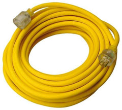 Southwire - 50', 12/3 Gauge/Conductors, Yellow Outdoor Extension Cord - 1 Receptacle, 15 Amps, 125 VAC, UL SEOOW, NEMA 5-15P, 5-15R - USA Tool & Supply