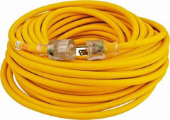 Southwire - 100', 14/3 Gauge/Conductors, Yellow Outdoor Extension Cord - 1 Receptacle, 13 Amps, 125 VAC, UL SEOOW, NEMA 5-15P, 5-15R - USA Tool & Supply