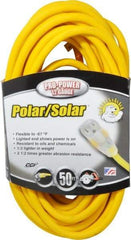 Southwire - 50', 12/3 Gauge/Conductors, Yellow Outdoor Extension Cord - 1 Receptacle, 15 Amps, 125 VAC, UL SJEOOW, NEMA 5-15P, 5-15R - USA Tool & Supply
