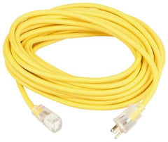 Southwire - 100', 10/3 Gauge/Conductors, Yellow Outdoor Extension Cord - 1 Receptacle, 15 Amps, 125 VAC, UL SJEOOW, NEMA 5-15P, 5-15R - USA Tool & Supply